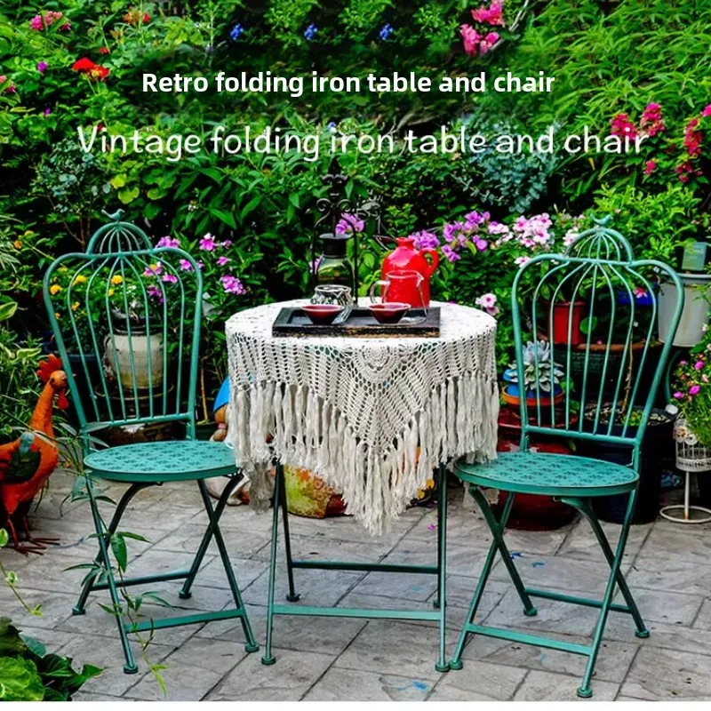 Outdoor Furniture Metal Chairs - 折りたたみ式鉄製テーブルと椅子,パティオとガーデンチェア,古い工芸品,テラステーブル,サンルーム,レジャー家具,屋外