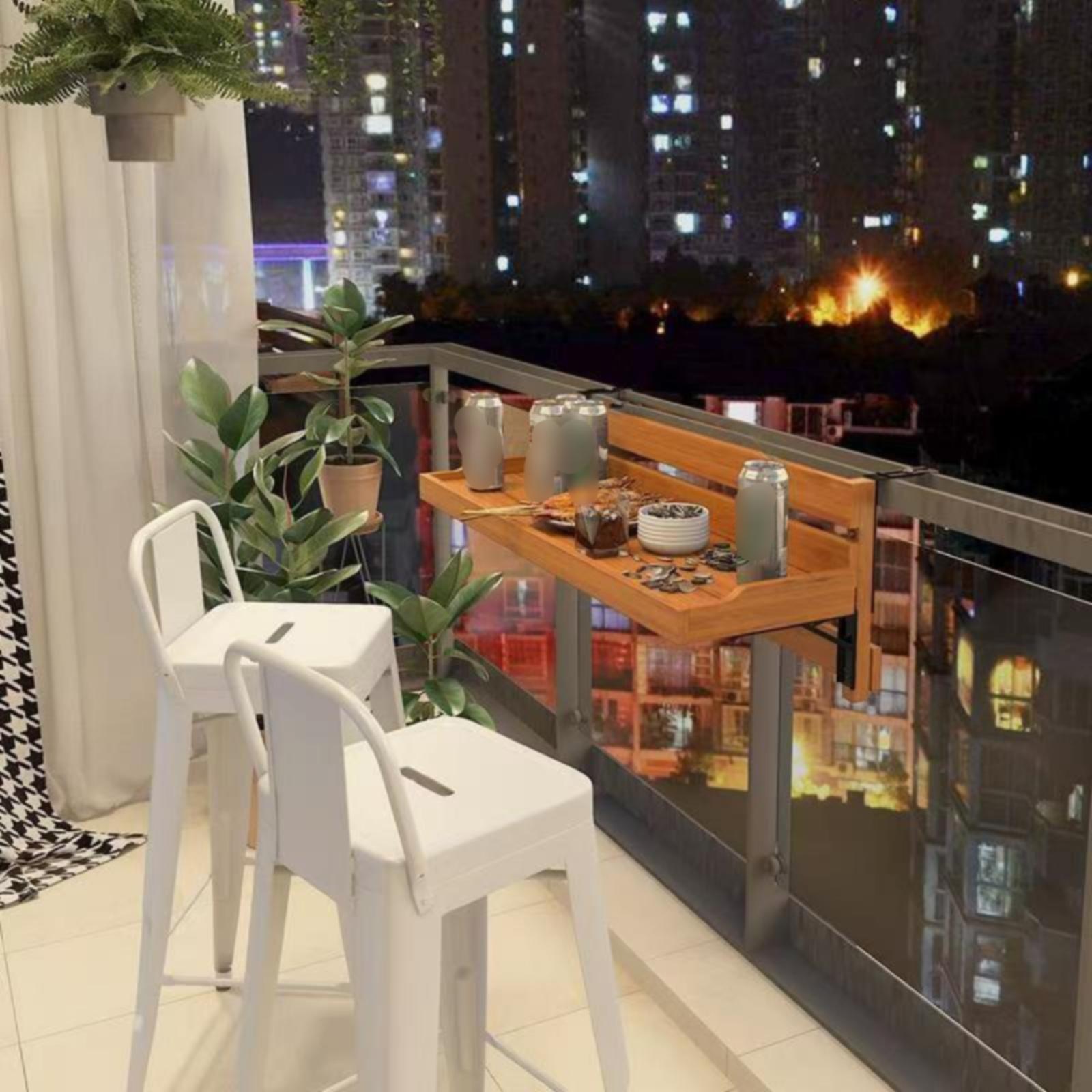 折りたたみ式バルコニー手すり付き木製調整可能テーブル、省スペ - Outdoor Furniture Wood のレビューと価格